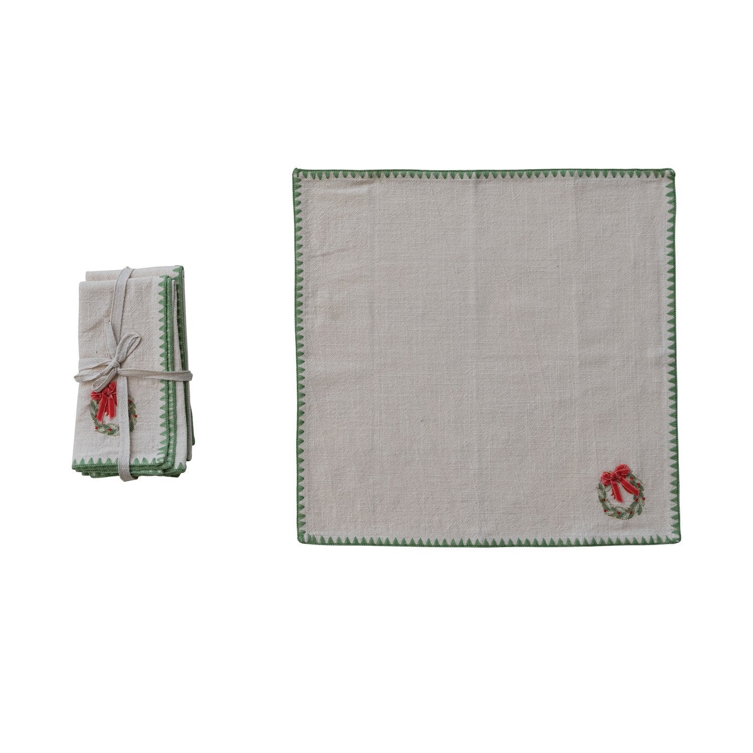 Napkins with Embroidered Wreath & Appliqued