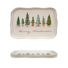 Stoneware Scalloped Platter with Trees & Gold Electroplating ©