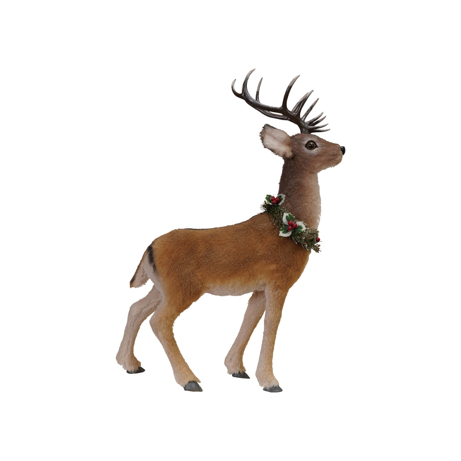 16"L x 8"W x 22"H Foam & Faux Fur Deer with Wreath, Multi Color