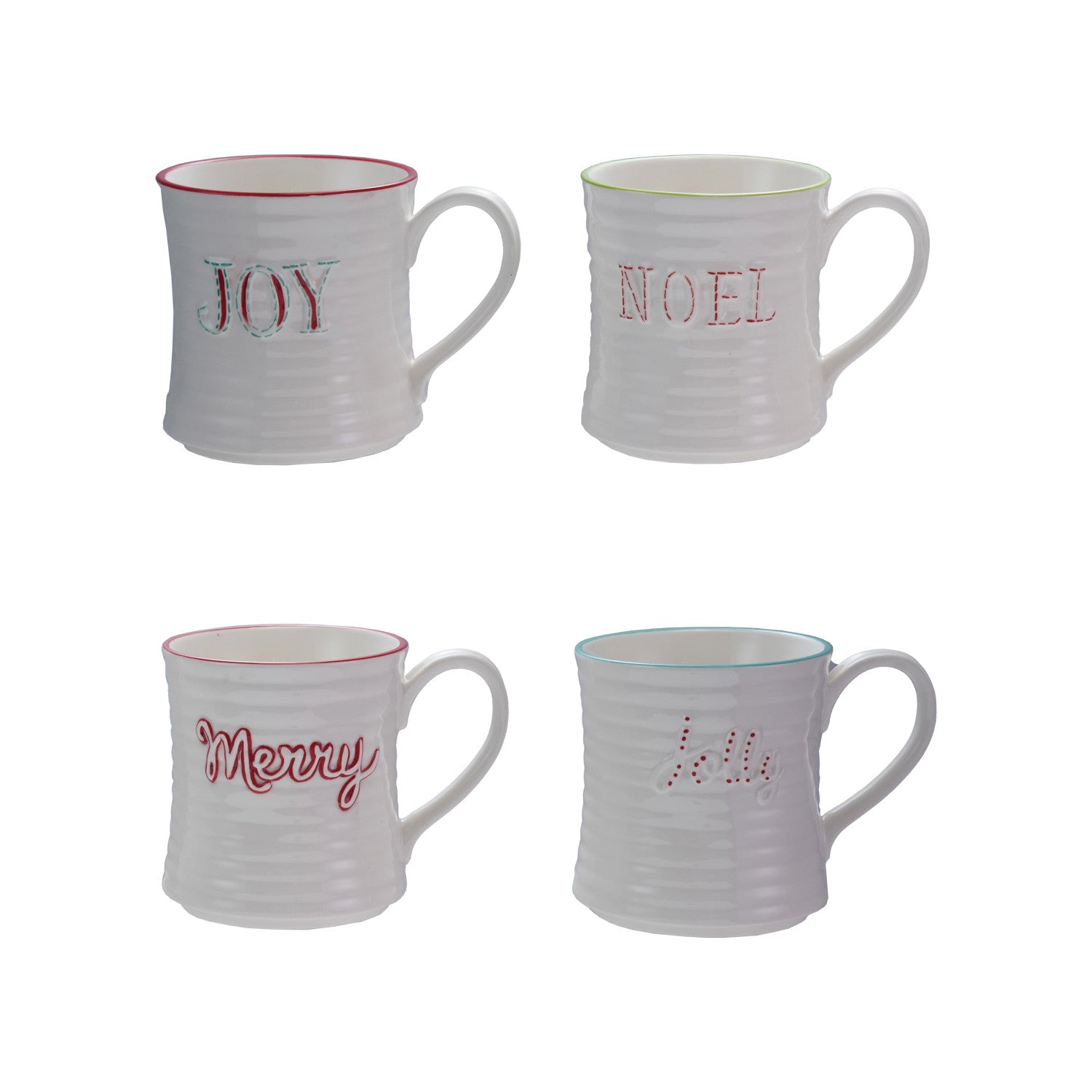 10 oz. Embossed Stoneware Mug with Colored Rim, 4 Styles ©