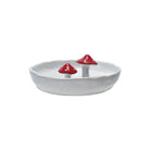 Hand-Painted Stoneware Plate with 3D Mushrooms, White & Red