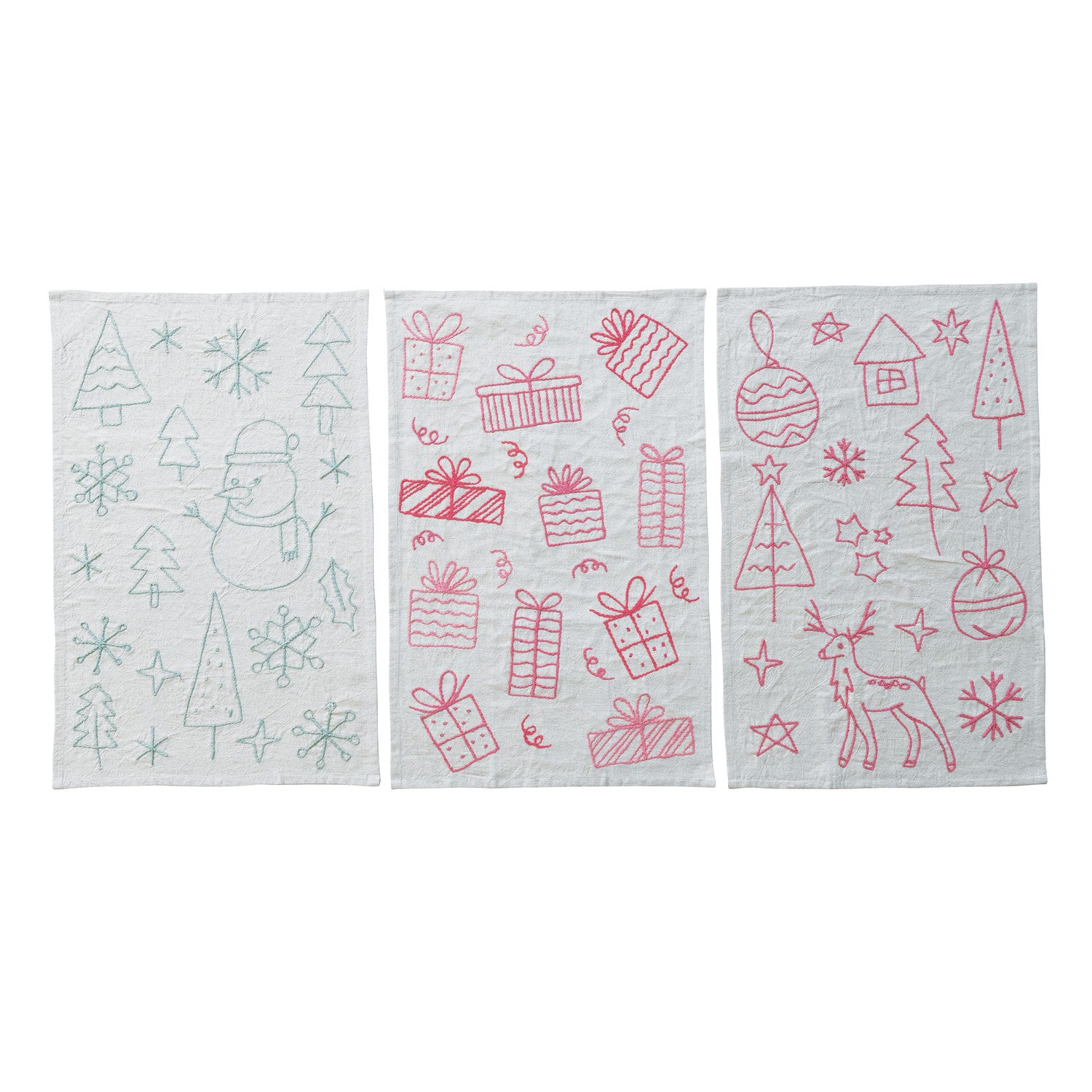 Embroidered Woven Cotton & Linen Tea Towel, 3 Styles