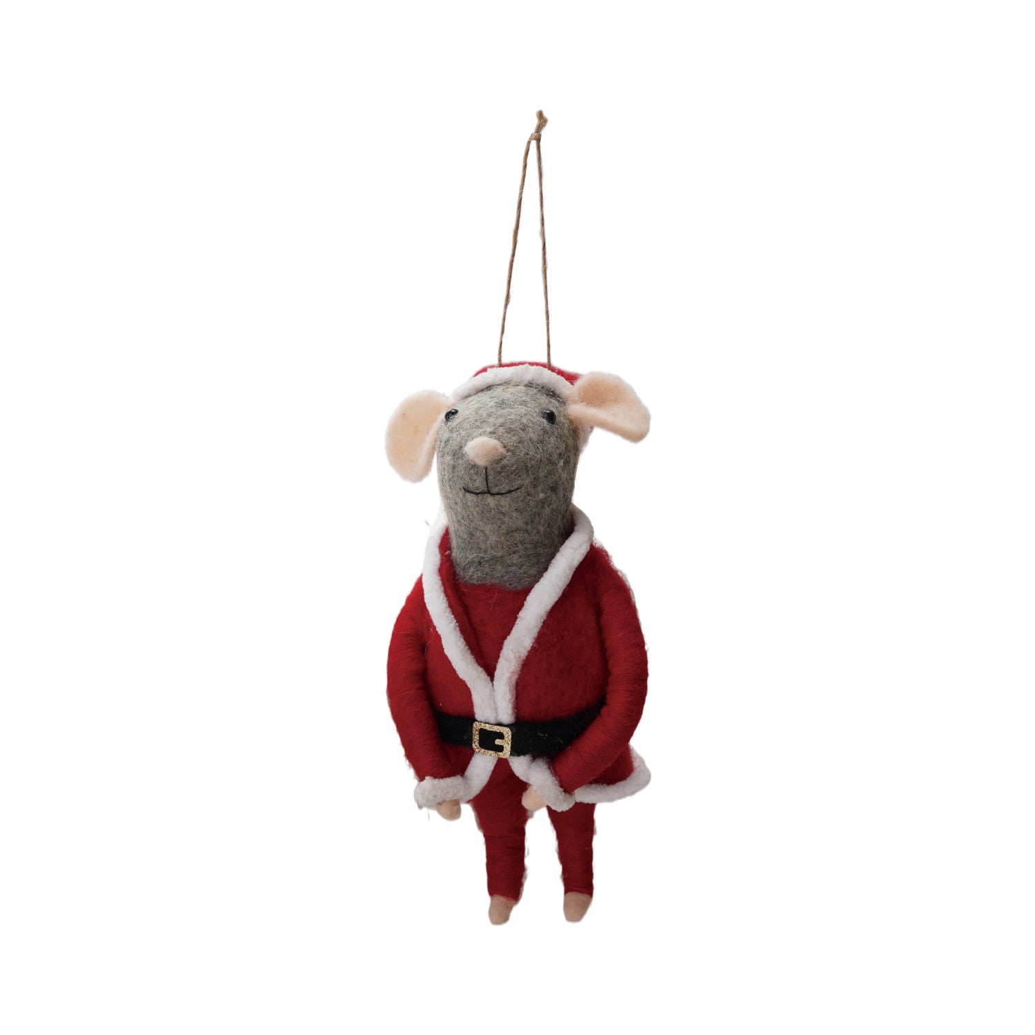 9"H Handmade Wool Felt Mouse in Santa Outfit, Multi Color