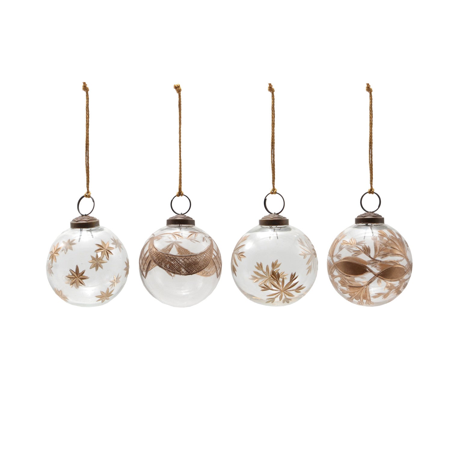 Hand-Painted Etched Glass Ball Ornament with Design, 4 Styles